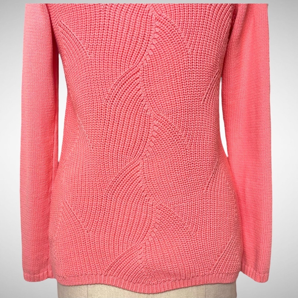 Talbots Pointelle Raglan Crew Neck Knit Sweater Salmon Rose Pink Coral XS - Picture 7 of 10